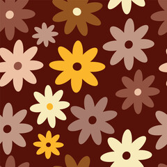 Retro Vintage boho spring pattern with flowers in 60s style