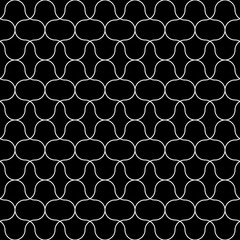 Black figures tessellation on white background. Image with floral shapes. Ethnic mosaic tiles motif. Seamless surface pattern design with interlocking oriental ornament. Window tracery wallpaper.