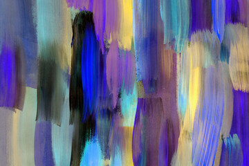 Picturesque Blue purple yellow acrylic painting texture. Hand painted background.