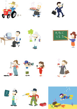 A collection of vector characters in various professions.     Note: A second version of this design is availabe which includes backgrounds.