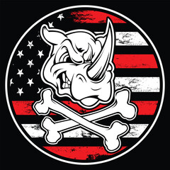 Rhinoceros vector and vintage American flag , 4th of July file