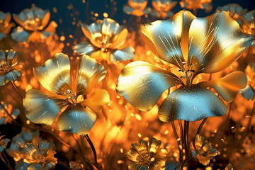 golden flowers in full bloom. AI generative