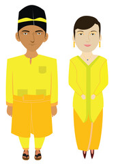 Malaysia Malays Traditional Costume Illustration in Vector