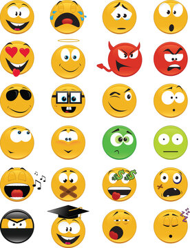 Set of 24 smiley faces - vector illustrations