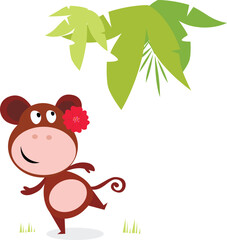 Vector Illustration of cute dancing monkey isolated on white background.
