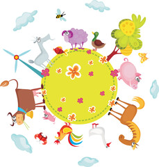 Naklejka premium vector illustration of a cute farm set
