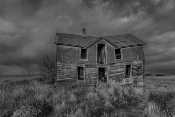 Old home on the prairie in black and white 