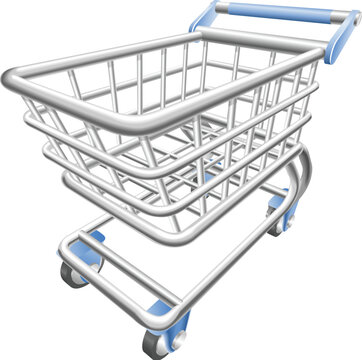 A shiny shopping cart trolley vector illustration with dynamic perspective. Can be used as an icon or illustration in its own right.