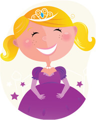 Vector cartoon illustration of small pink princess.