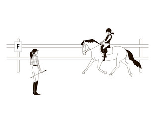 Equestrian club, coach trains a student on a pony