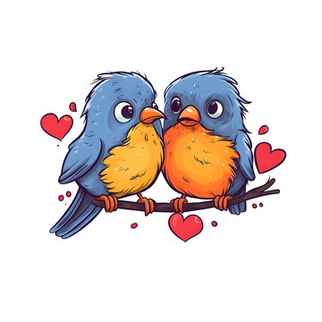 a pair of birds in love on a transparent background, a couple of parrots isolated on a white background, generative ai