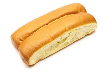 Two brioche buns isolated on white background. Milky sweet and soft rolls