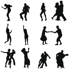Collection of different dance silhouettes. Vector illustration.