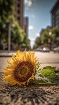 A sunflower living in the city. Generative AI. 