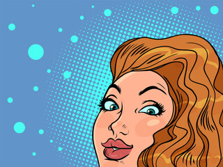 Customer interest in a product or service. Unexpected appearance. A girl with red hair looks up.