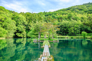 初夏の白水の池　山口県美祢市　Pond of Shiramizu in early summer. Yamaguchi Pref,...