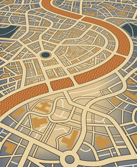 Editable vector illustration of a nameless street map from an angled perspective