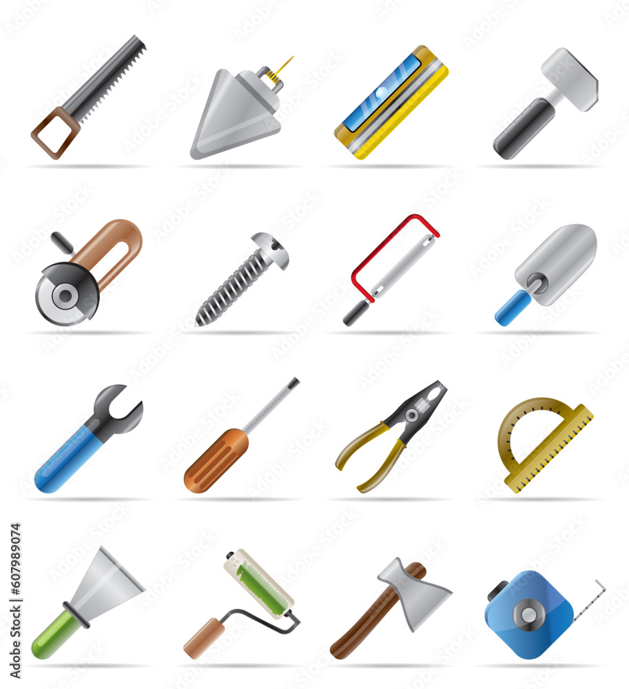 Poster building and construction tools icons - vector icon set