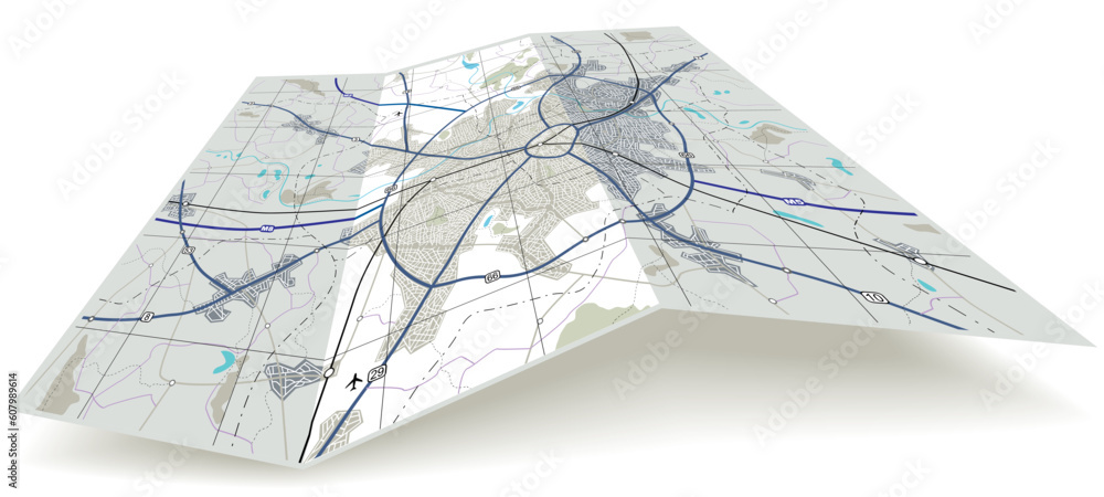 Poster detailed editable vector folding map with no names