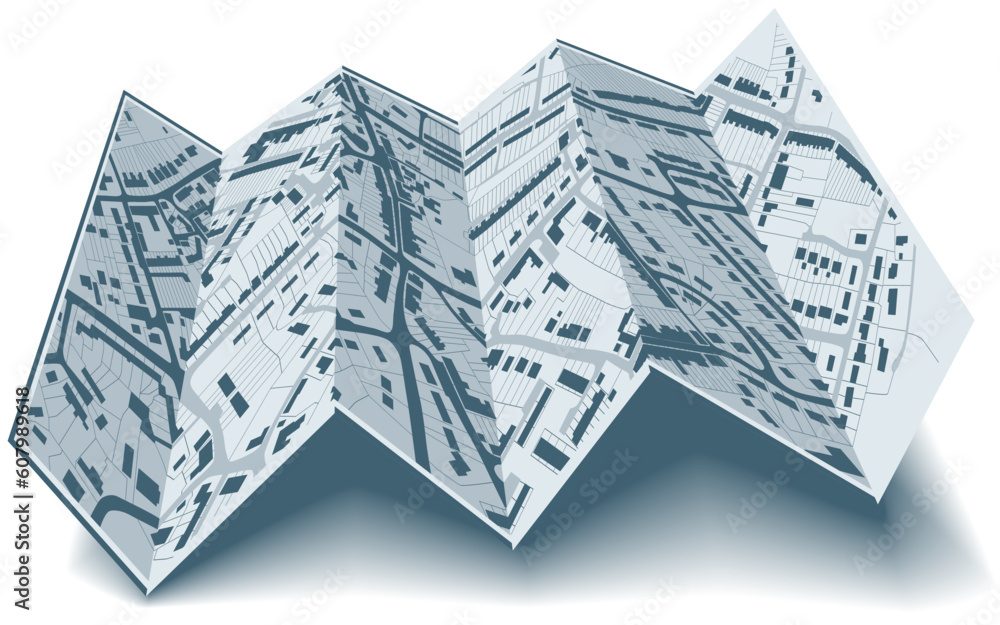 Poster editable vector illustrated folding map of housing in a generic town without names