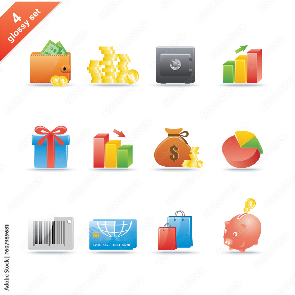 Poster set of 12 glossy web icons part 4 (see other in my portfolio).