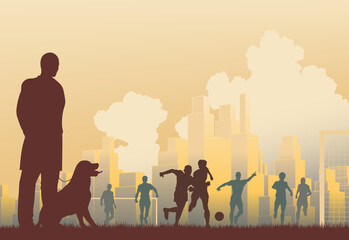 Fototapeta premium Editable vector illustration of a man watching footballers