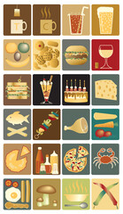 Set of editable vector icons of drinks and snacks