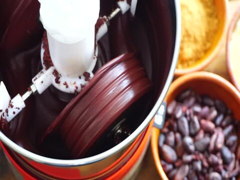 Bean to bar milk chocolate making at home with chocolate refiner