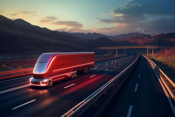 Autonomous self-driving truck on the road