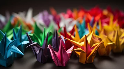 Deurstickers Crafting Pride: A Rainbow of Origami Cranes © VisualMarketplace