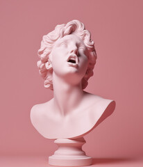Antique bust of shouting woman. AI generated image.