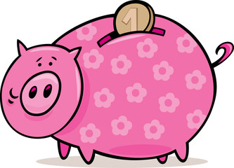 Illustration of piggy bank with coin