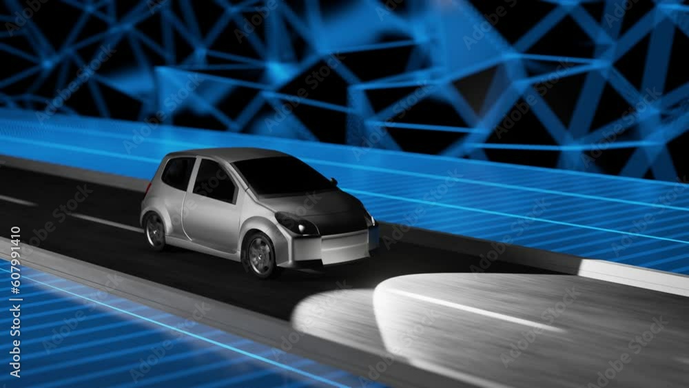 Poster car is moving along a futuristic road. seamless animation. vj loop
