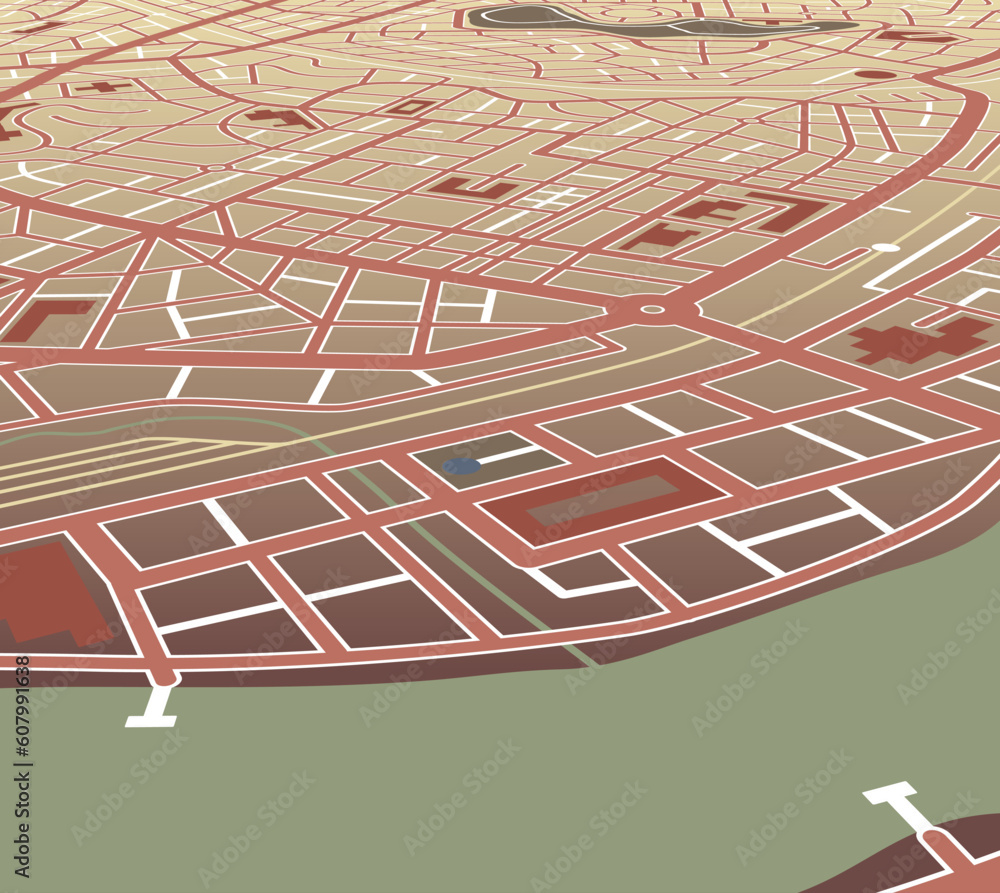 Poster editable vector map of a generic city at an angled perspective