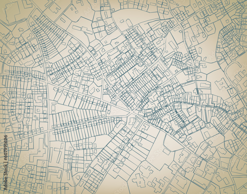 Poster editable vector sketch blueprint of a detailed generic street map without names