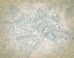 Editable vector sketch blueprint of a detailed generic street map without names