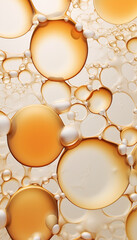 Oil bubbles background, AI generative gold liquid with golden drops. AI generative oil foam froth bubbles, abstract natural bubbling texture