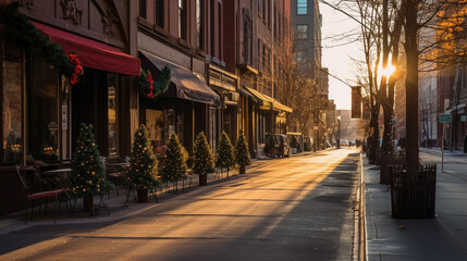 A city street filled with holiday