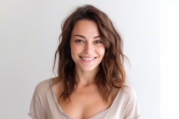 Naklejka premium Medium shot portrait photography of a satisfied woman in her 30s that is placed against a white background . Generative AI
