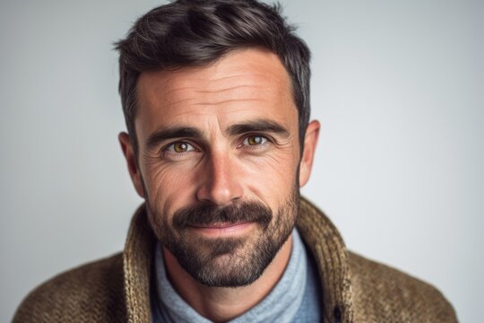 Portrait of a handsome man with beard and mustache wearing warm sweater