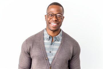 Young african american man wearing glasses and smiling. Isolated on white background.