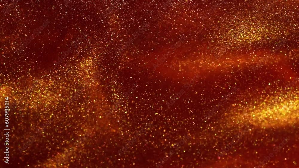 Canvas Prints the swirling motion of gold particles in the red liquid. golden dust particles floating abstractly i