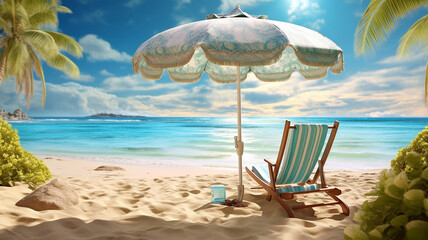 Sun loungers by the sea, a vacation concept