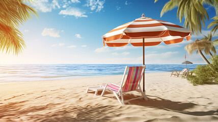 Sun loungers by the sea, a vacation concept, hot weather