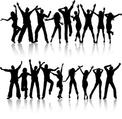 Silhouettes of people dancing on white background