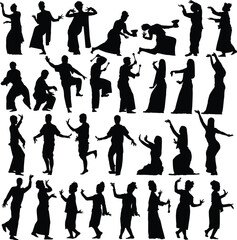 Set of editable vector silhouettes of traditional Thai dancers