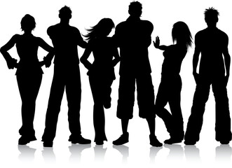 Silhouette of a group of young people