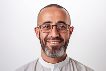 Portrait of a smiling man with eyeglasses on white background