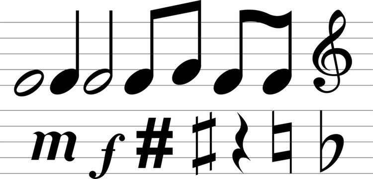 Vector musical notations on white background