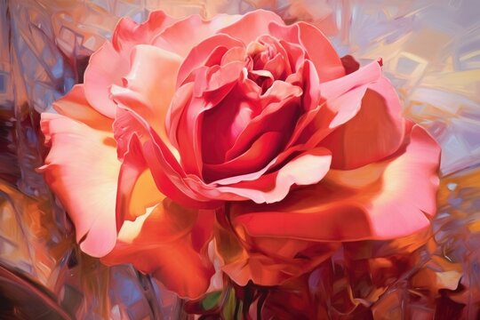 Rose deep crimson strokes intertwine, unveiling the passion and allure within. Fragrance lingers, a testament to nature's masterpiece. Generative AI